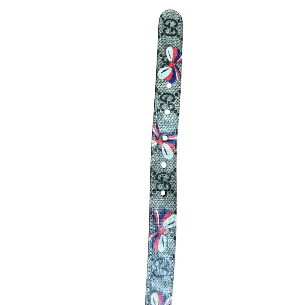 NWT Gucci Girls GG Supreme Bow Print Belt Silver Interlocking G Buckle Small